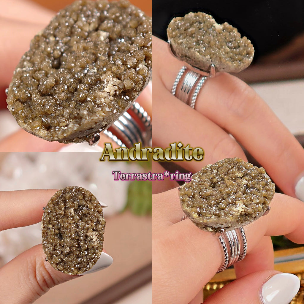 Raw Andradite Adjustable Ring – Natural Mineral Stone Ring, Handmade One of a Kind Jewelry-023