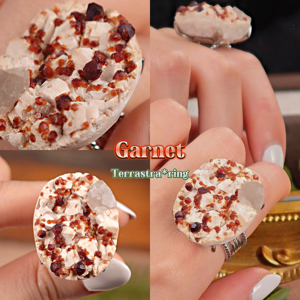 Raw Garnet Adjustable Ring – Natural Mineral Stone Ring, Handmade One of a Kind Jewelry-015