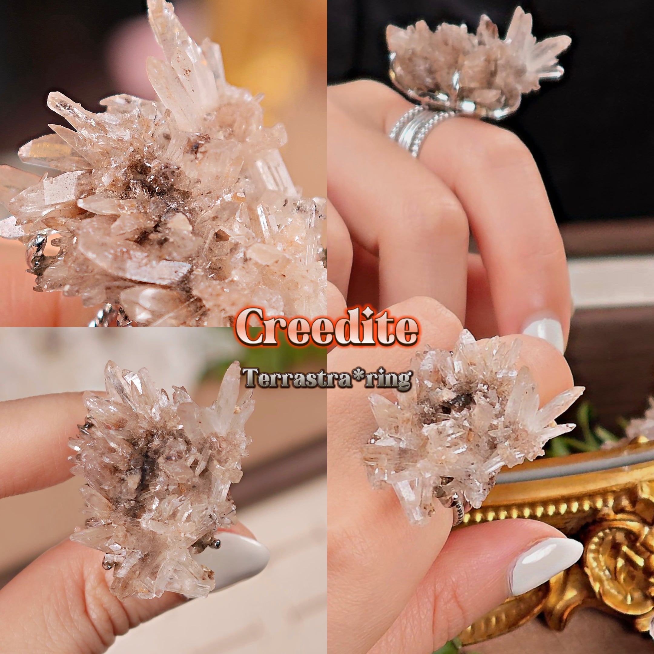 Raw Creedite Adjustable Ring – Natural Mineral Stone Ring, Handmade One of a Kind Jewelry-008