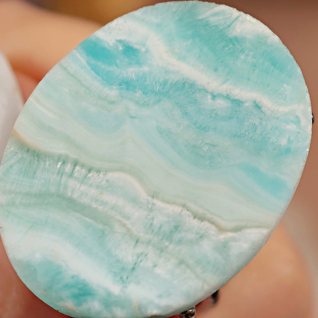 Raw Larimar Adjustable Ring – Natural Mineral Stone Ring, Handmade One of a Kind Jewelry-007