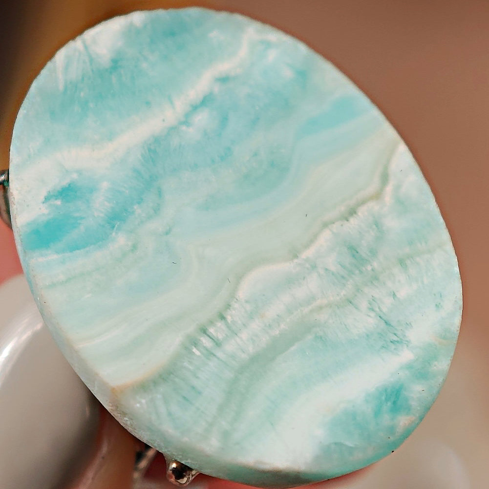 Raw Larimar Adjustable Ring – Natural Mineral Stone Ring, Handmade One of a Kind Jewelry-007