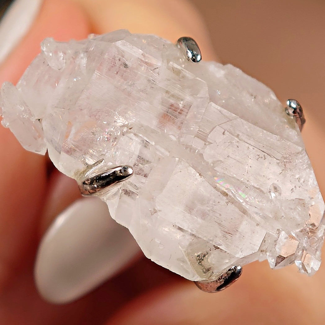 Raw Faden Quartz Adjustable Ring – Natural Mineral Stone Ring, Handmade One of a Kind Jewelry-006