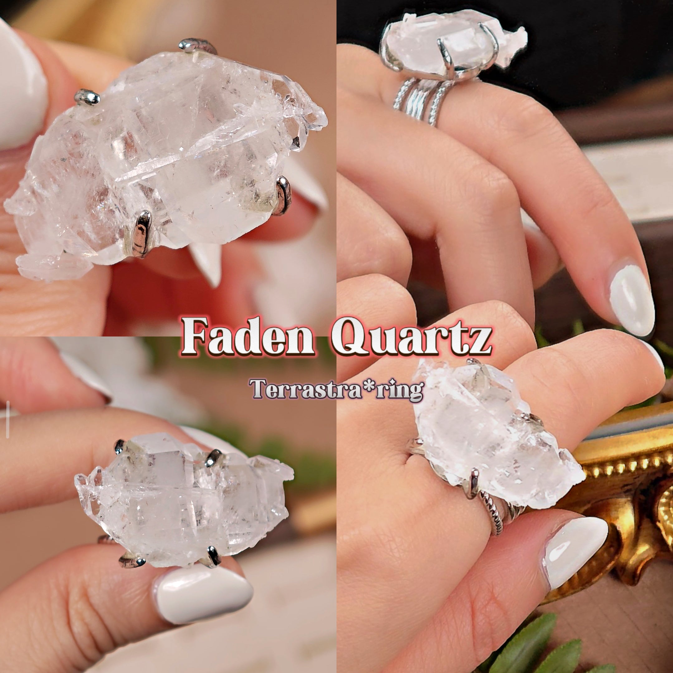 Raw Faden Quartz Adjustable Ring – Natural Mineral Stone Ring, Handmade One of a Kind Jewelry-006