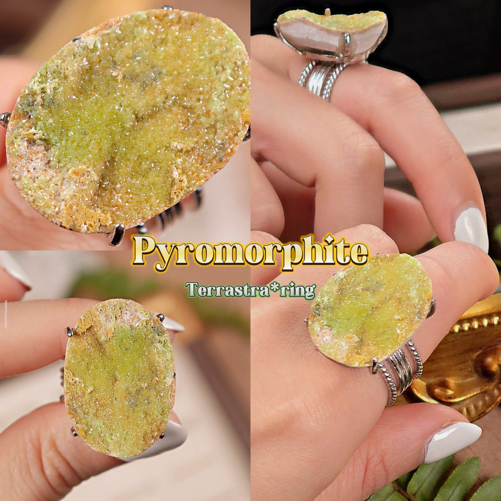 Raw Pyromorphite Adjustable Ring – Natural Mineral Stone Ring, Handmade One of a Kind Jewelry-003