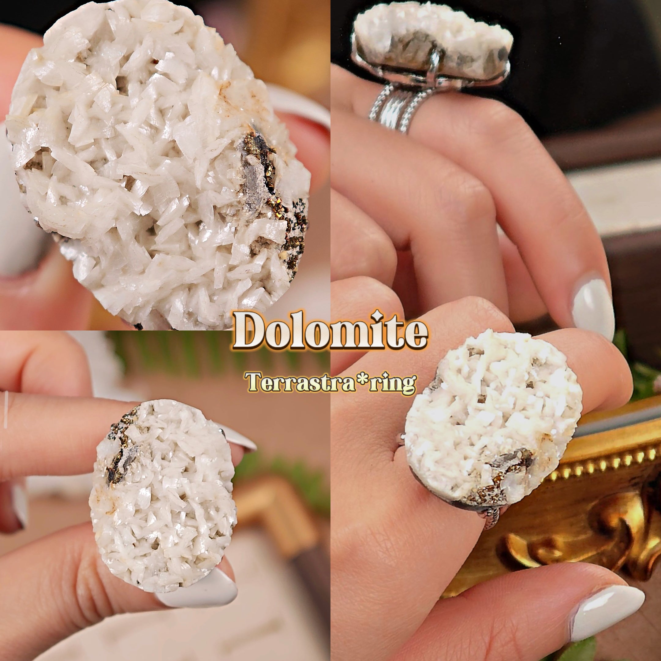 Raw Dolomite Adjustable Ring – Natural Mineral Stone Ring, Handmade One of a Kind Jewelry-002