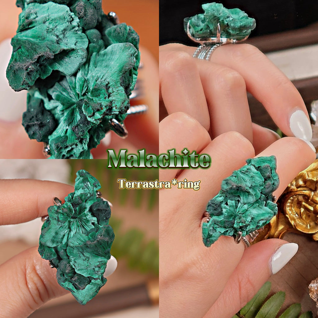 Raw Malachite Adjustable Ring – Natural Mineral Stone Ring, Handmade One of a Kind Jewelry-001