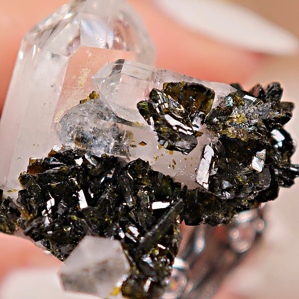 Raw Epidote × Crystal Adjustable Ring – Natural Mineral Stone Ring, Handmade One of a Kind Jewelry-045