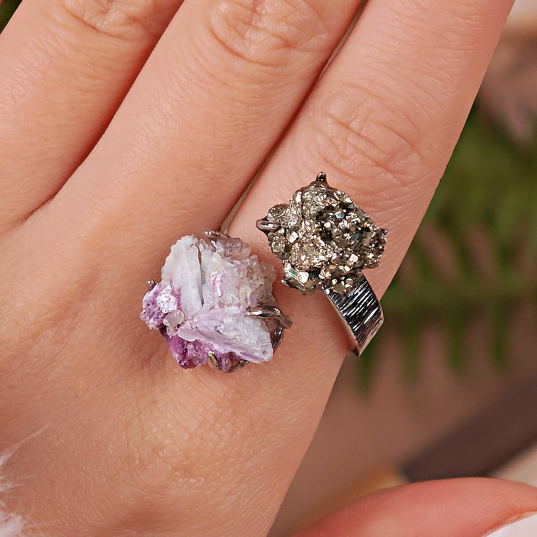 Raw Chalcopyrite&Phosphosiderite Adjustable Ring – Natural Mineral Stone Ring, Handmade One of a Kind Jewelry-034