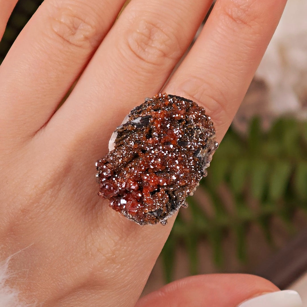 Raw Vanadinite Adjustable Ring – Natural Mineral Stone Ring, Handmade One of a Kind Jewelry-001