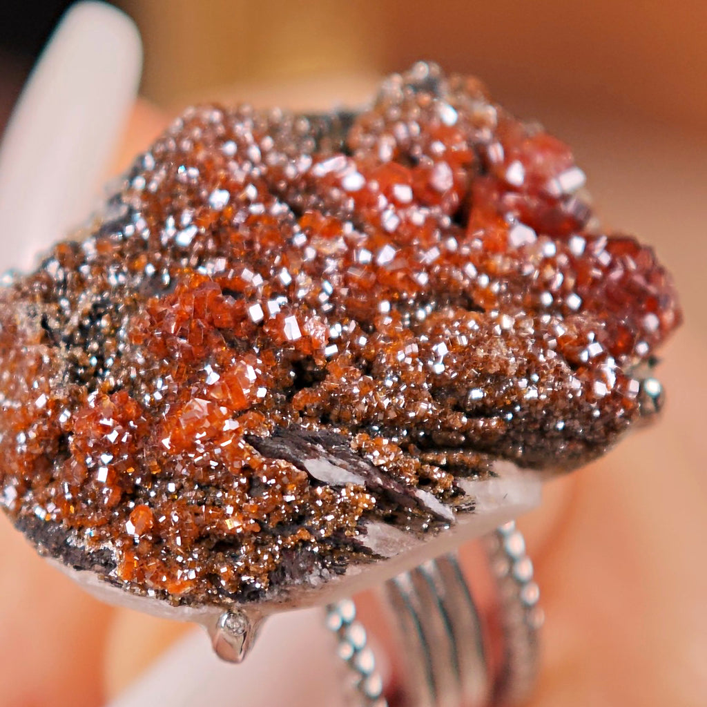 Raw Vanadinite Adjustable Ring – Natural Mineral Stone Ring, Handmade One of a Kind Jewelry-001