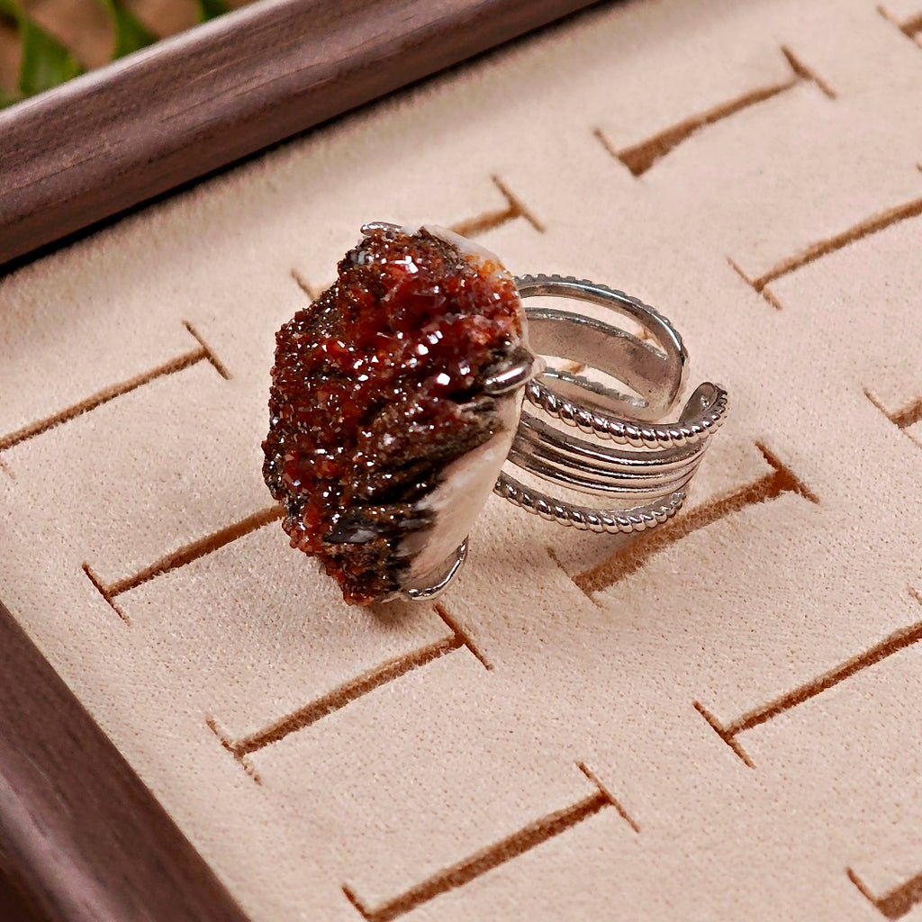 Raw Vanadinite Adjustable Ring – Natural Mineral Stone Ring, Handmade One of a Kind Jewelry-001