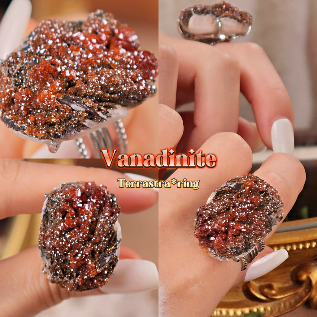 Raw Vanadinite Adjustable Ring – Natural Mineral Stone Ring, Handmade One of a Kind Jewelry-001