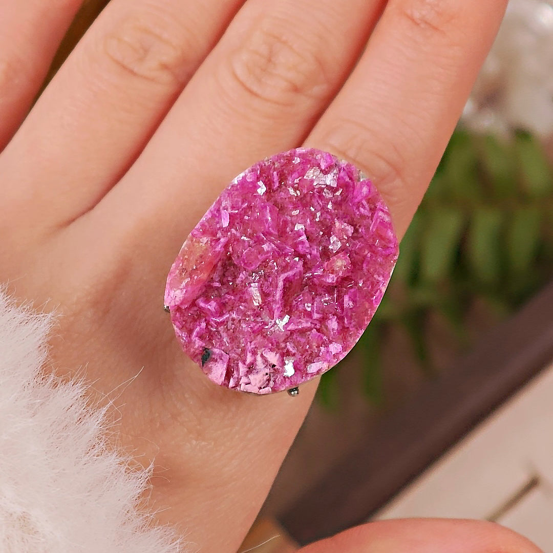 Raw Cobaltoan Calcite Adjustable Ring – Natural Mineral Stone Ring, Handmade One of a Kind Jewelry-039