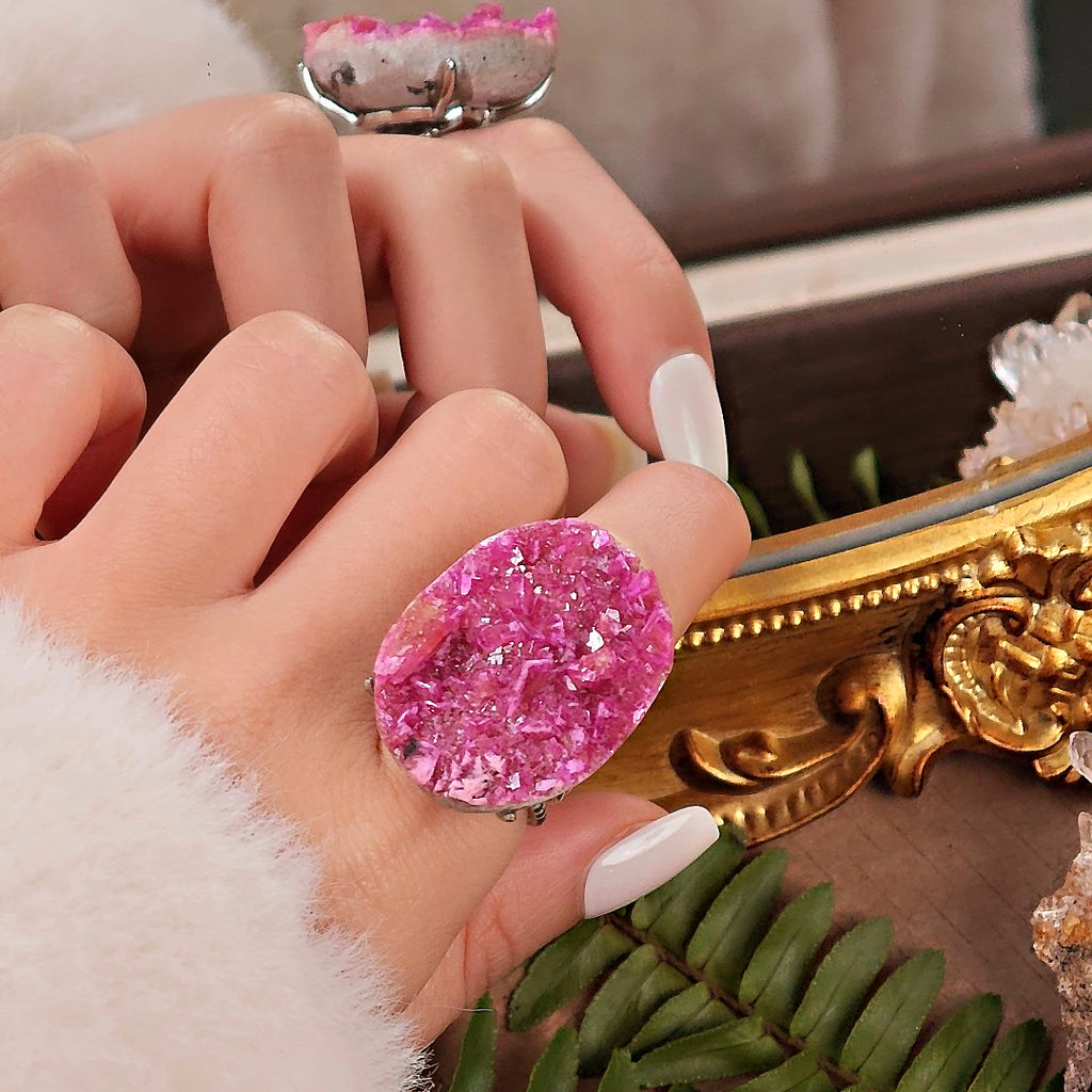 Raw Cobaltoan Calcite Adjustable Ring – Natural Mineral Stone Ring, Handmade One of a Kind Jewelry-039