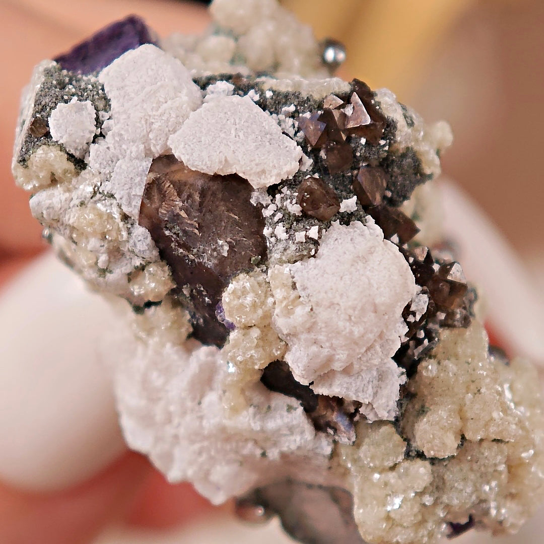 Raw Fluorite&Smoky Quartz&Mica Adjustable Ring – Natural Mineral Stone Ring, Handmade One of a Kind Jewelry-040