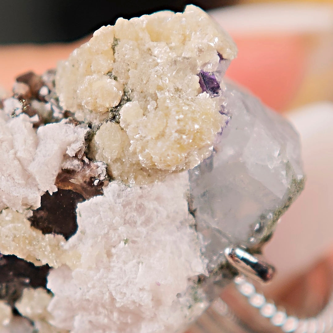 Raw Fluorite&Smoky Quartz&Mica Adjustable Ring – Natural Mineral Stone Ring, Handmade One of a Kind Jewelry-040