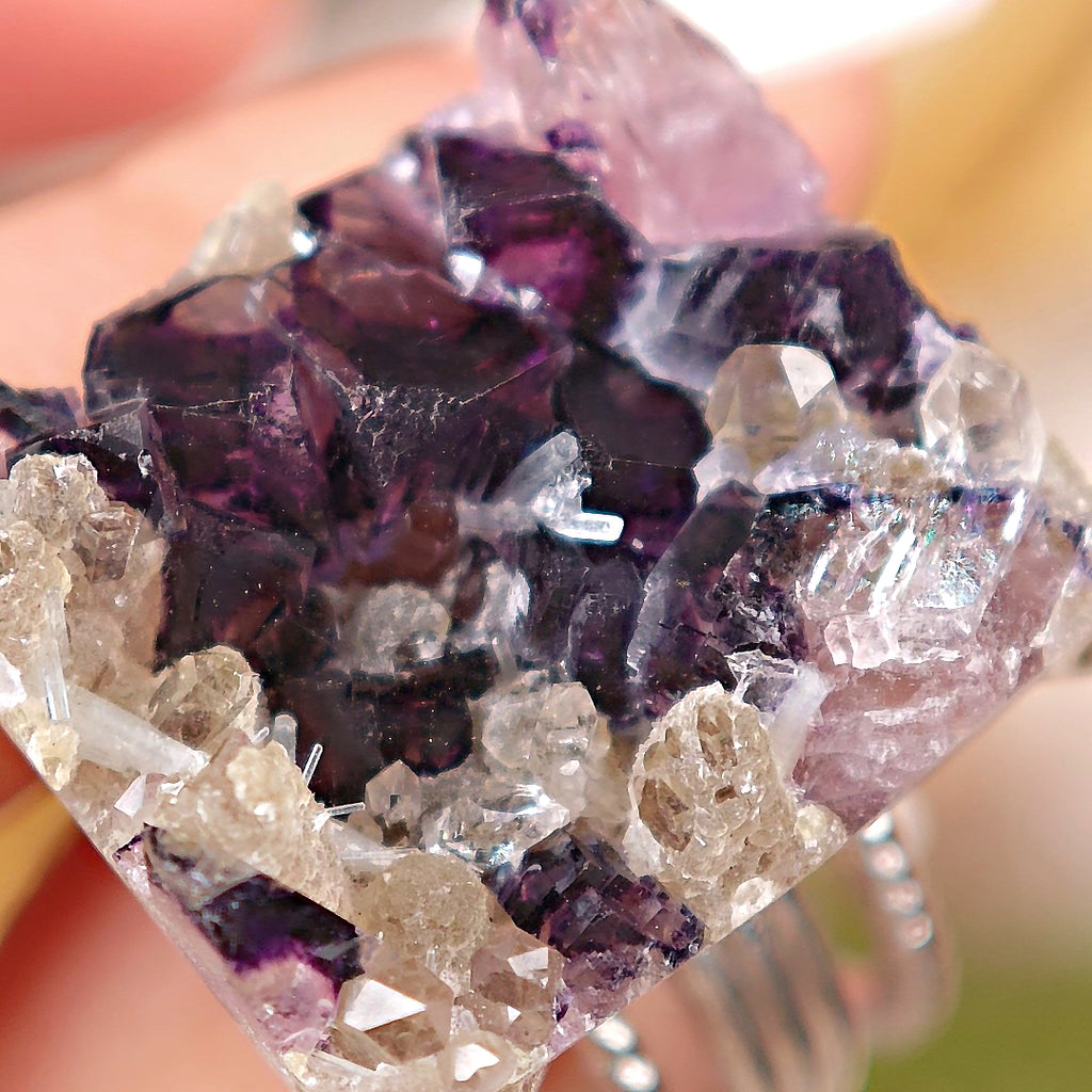 Raw Phantom Fluorite Adjustable Ring – Natural Mineral Stone Ring, Handmade One of a Kind Jewelry-041