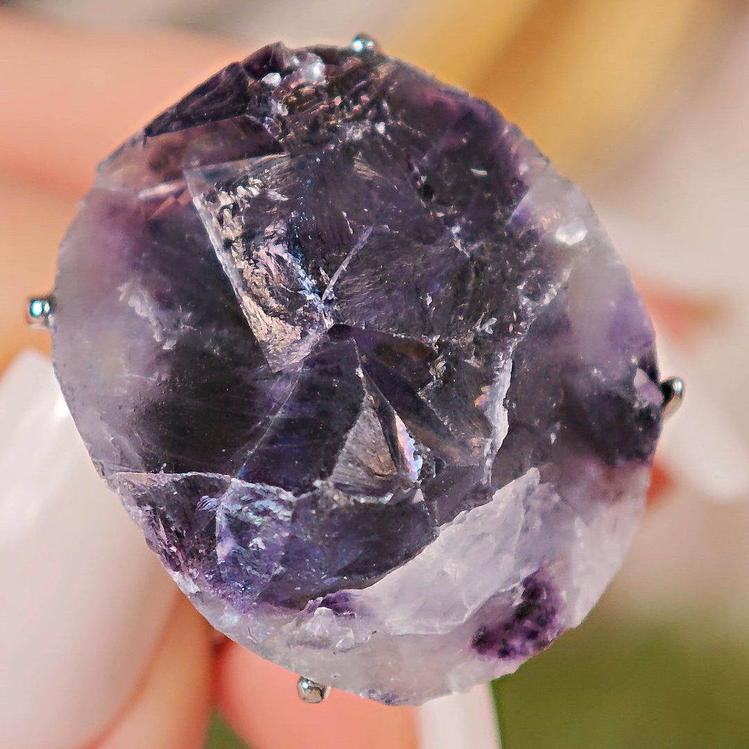 Raw Phantom Fluorite Adjustable Ring – Natural Mineral Stone Ring, Handmade One of a Kind Jewelry-042