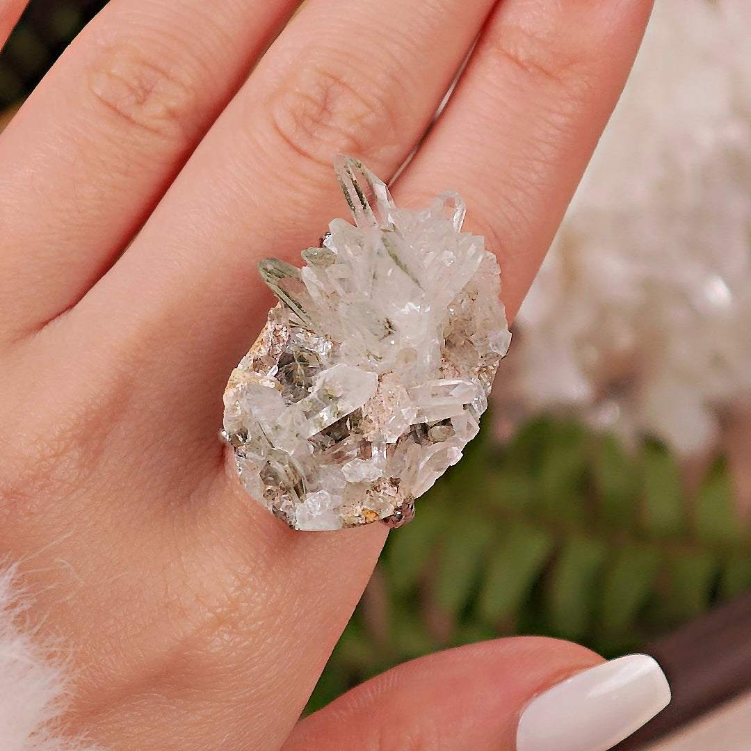 Raw Green Phantom Quartz Adjustable Ring – Natural Mineral Stone Ring, Handmade One of a Kind Jewelry-044