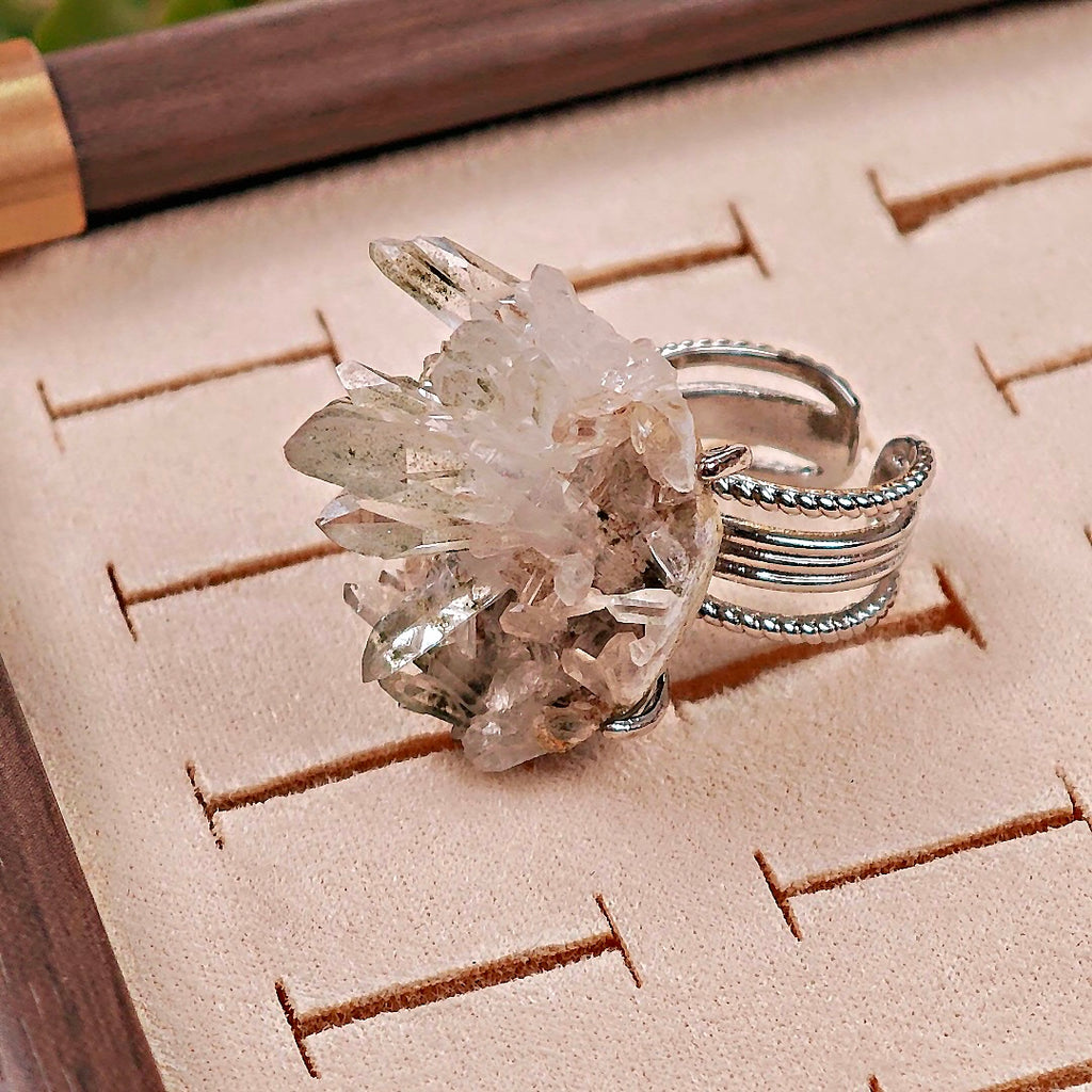 Raw Green Phantom Quartz Adjustable Ring – Natural Mineral Stone Ring, Handmade One of a Kind Jewelry-044