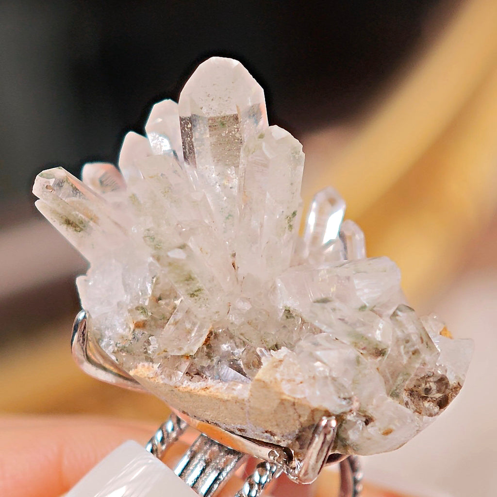 Raw Green Phantom Quartz Adjustable Ring – Natural Mineral Stone Ring, Handmade One of a Kind Jewelry-044