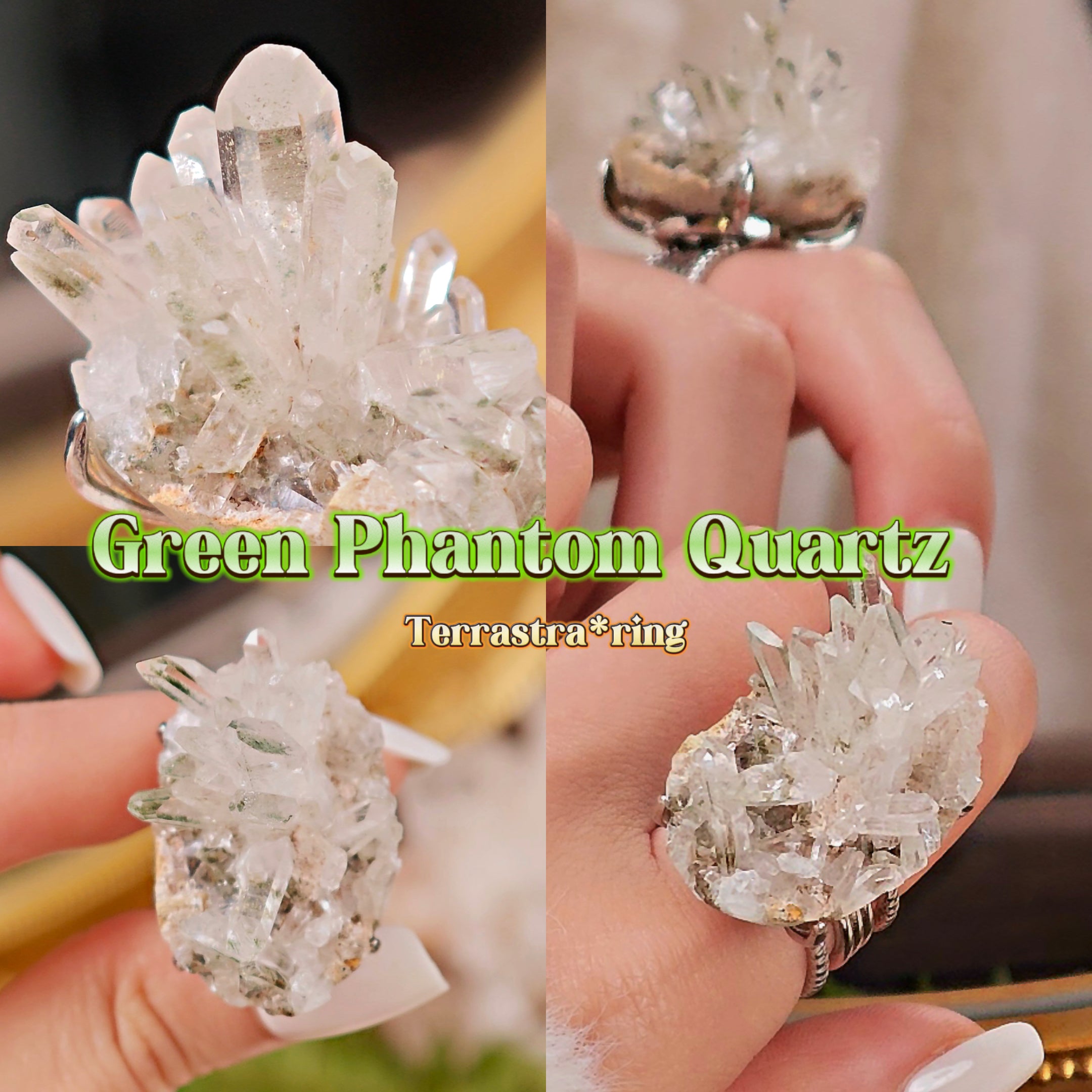 Raw Green Phantom Quartz Adjustable Ring – Natural Mineral Stone Ring, Handmade One of a Kind Jewelry-044