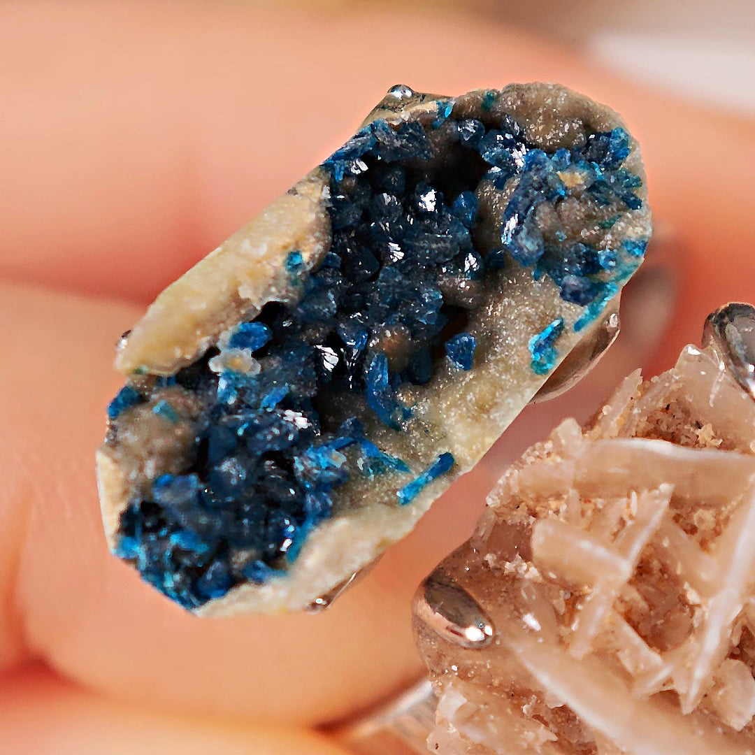 Raw Veszelyite&Desert Rose Stone Adjustable Ring – Natural Mineral Stone Ring, Handmade One of a Kind Jewelry-046