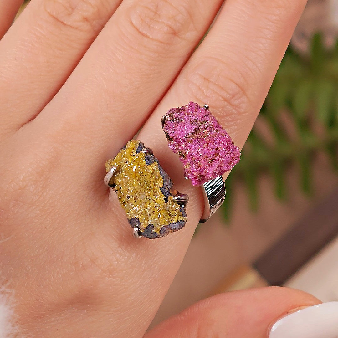 Raw Pyromorphite&Corundum Adjustable Ring – Natural Mineral Stone Ring, Handmade One of a Kind Jewelry-049