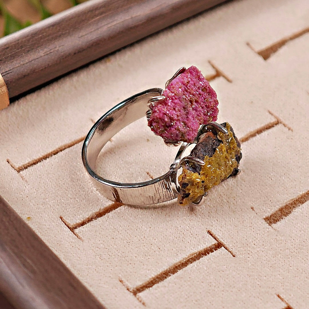 Raw Pyromorphite&Corundum Adjustable Ring – Natural Mineral Stone Ring, Handmade One of a Kind Jewelry-049