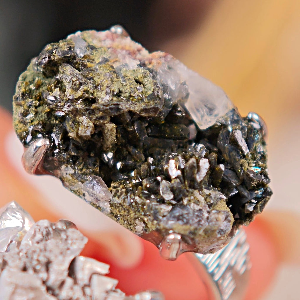 Raw Magnesium&Epidote Adjustable Ring – Natural Mineral Stone Ring, Handmade One of a Kind Jewelry-052