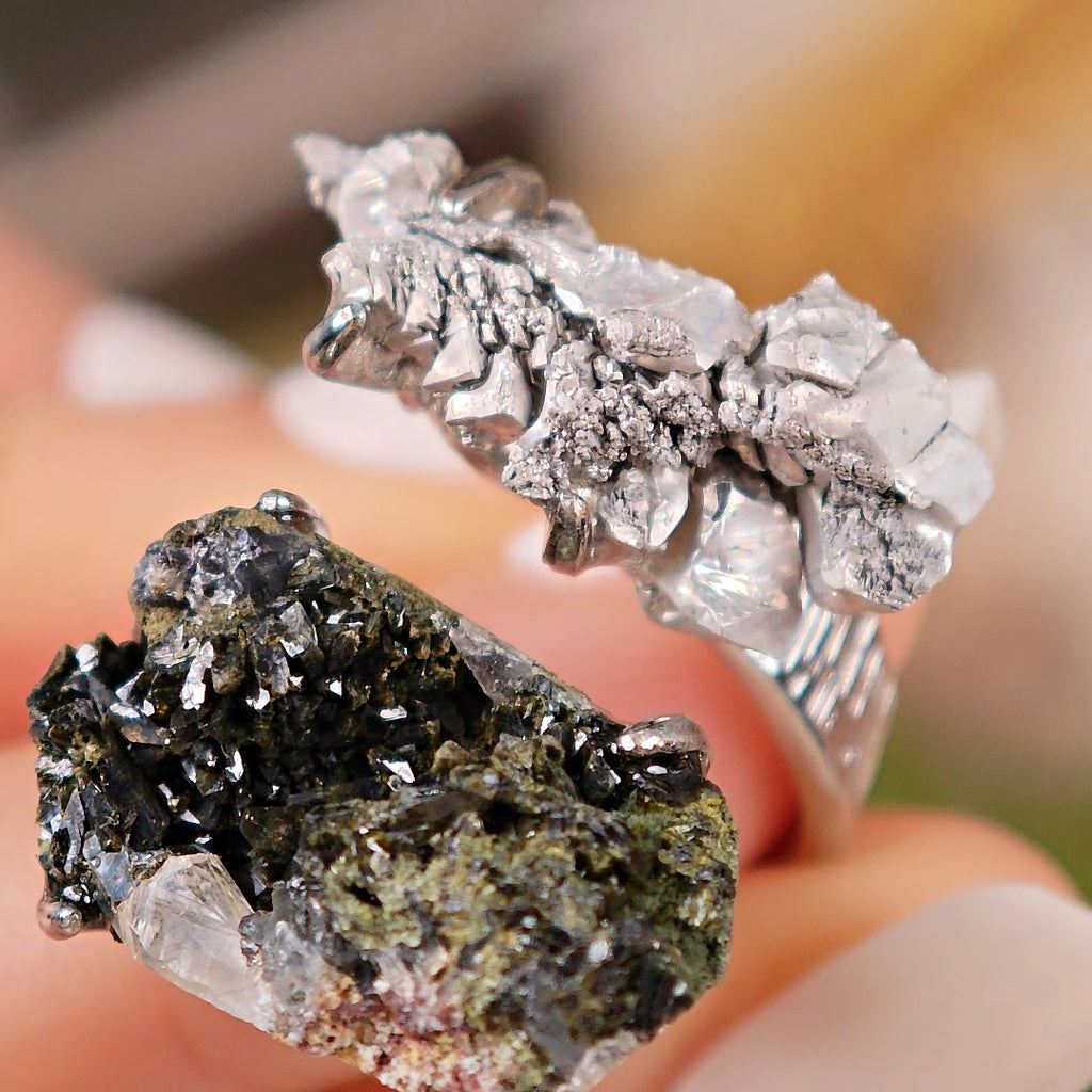 Raw Magnesium&Epidote Adjustable Ring – Natural Mineral Stone Ring, Handmade One of a Kind Jewelry-052