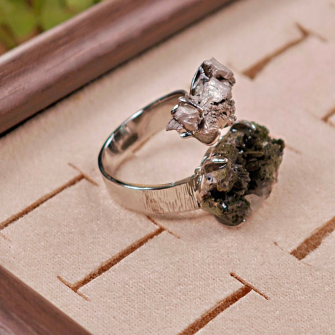 Raw Magnesium&Epidote Adjustable Ring – Natural Mineral Stone Ring, Handmade One of a Kind Jewelry-052