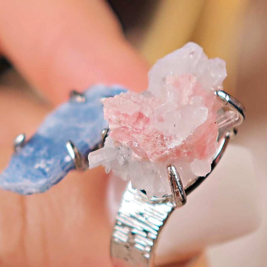 Raw Purpurite&kyanite Adjustable Ring – Natural Mineral Stone Ring, Handmade One of a Kind Jewelry-053