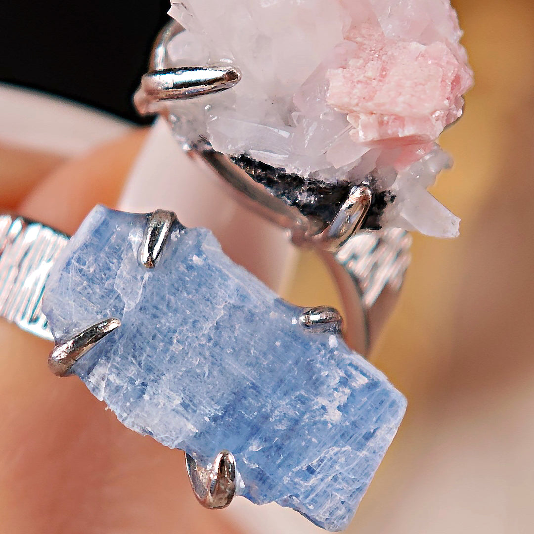 Raw Purpurite&kyanite Adjustable Ring – Natural Mineral Stone Ring, Handmade One of a Kind Jewelry-053