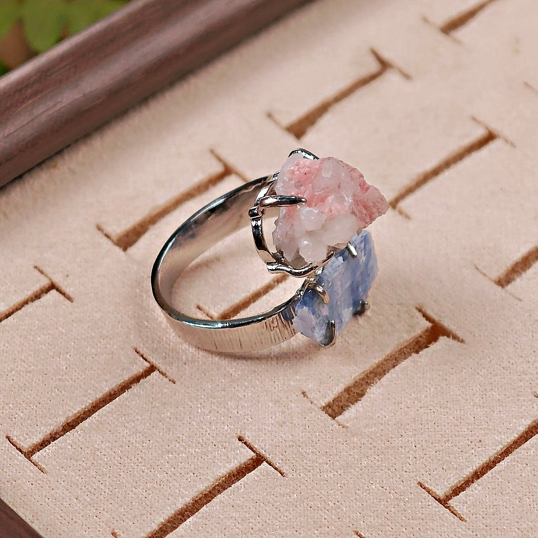 Raw Purpurite&kyanite Adjustable Ring – Natural Mineral Stone Ring, Handmade One of a Kind Jewelry-053
