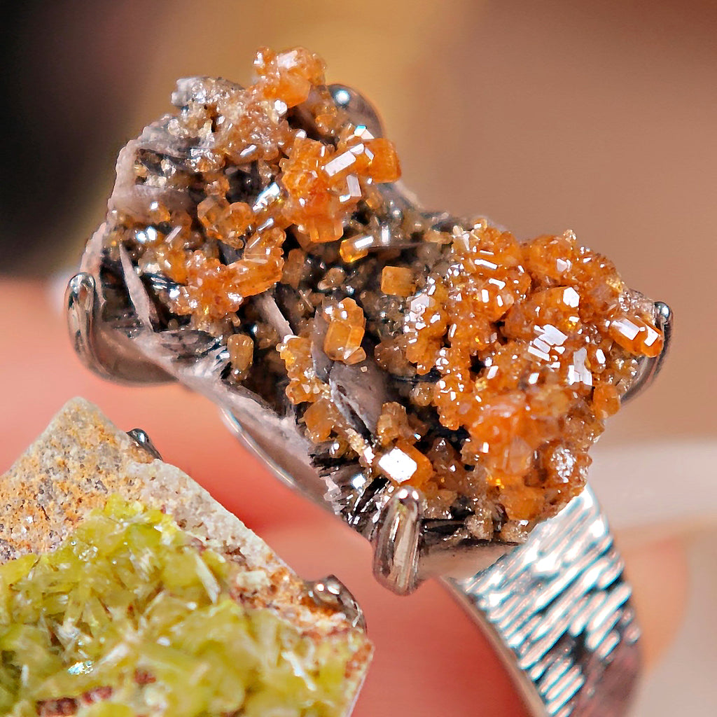 Raw Pyromorphite&Vanadinite Adjustable Ring – Natural Mineral Stone Ring, Handmade One of a Kind Jewelry-054