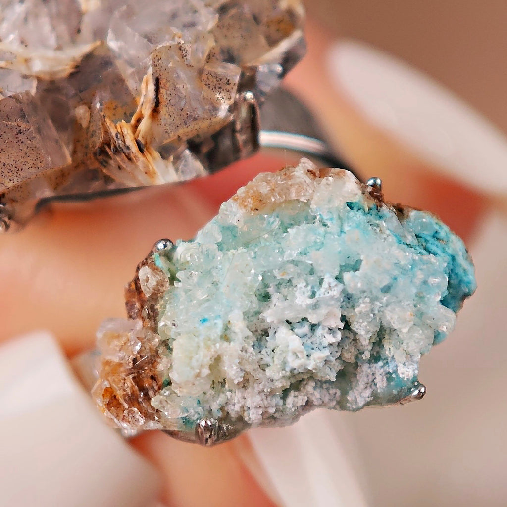 Raw Gibbsite&Barite Adjustable Ring – Natural Mineral Stone Ring, Handmade One of a Kind Jewelry-055