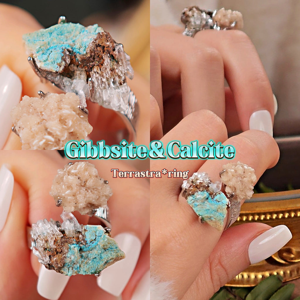 Raw Calcite&Garnet Adjustable Ring – Natural Mineral Stone Ring, Handmade One of a Kind Jewelry-057