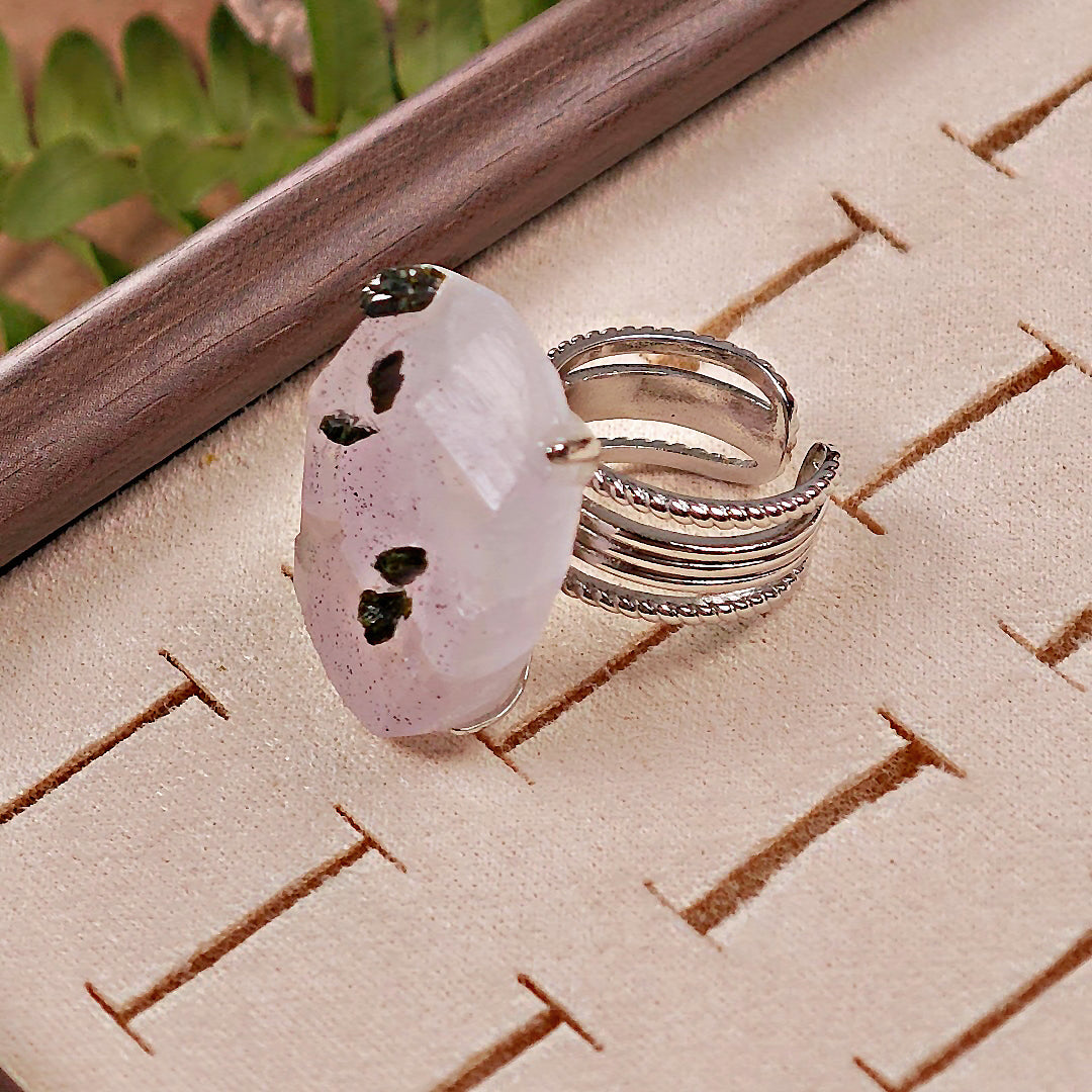 Raw Garden Quartz Adjustable Ring – Natural Mineral Stone Ring, Handmade One of a Kind Jewelry-062