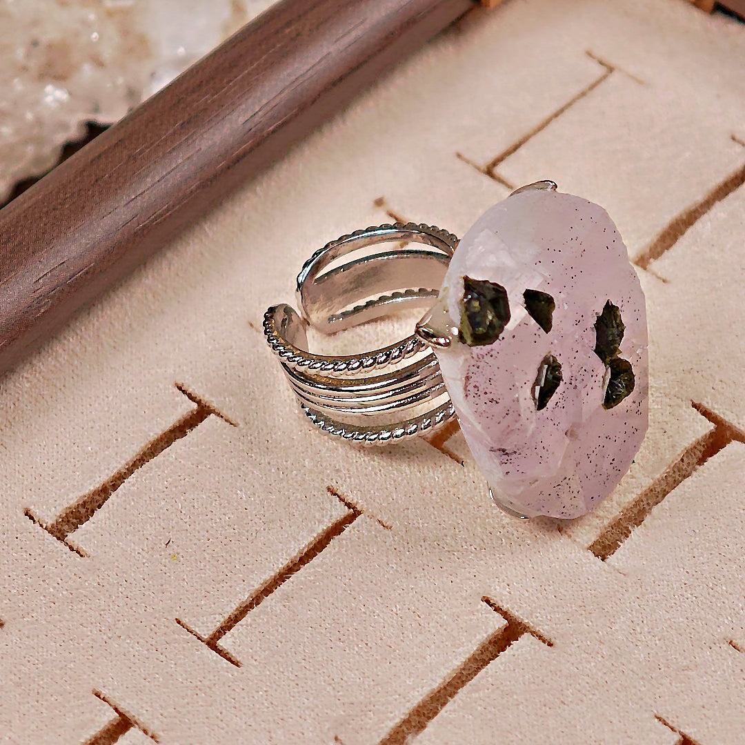 Raw Garden Quartz Adjustable Ring – Natural Mineral Stone Ring, Handmade One of a Kind Jewelry-062