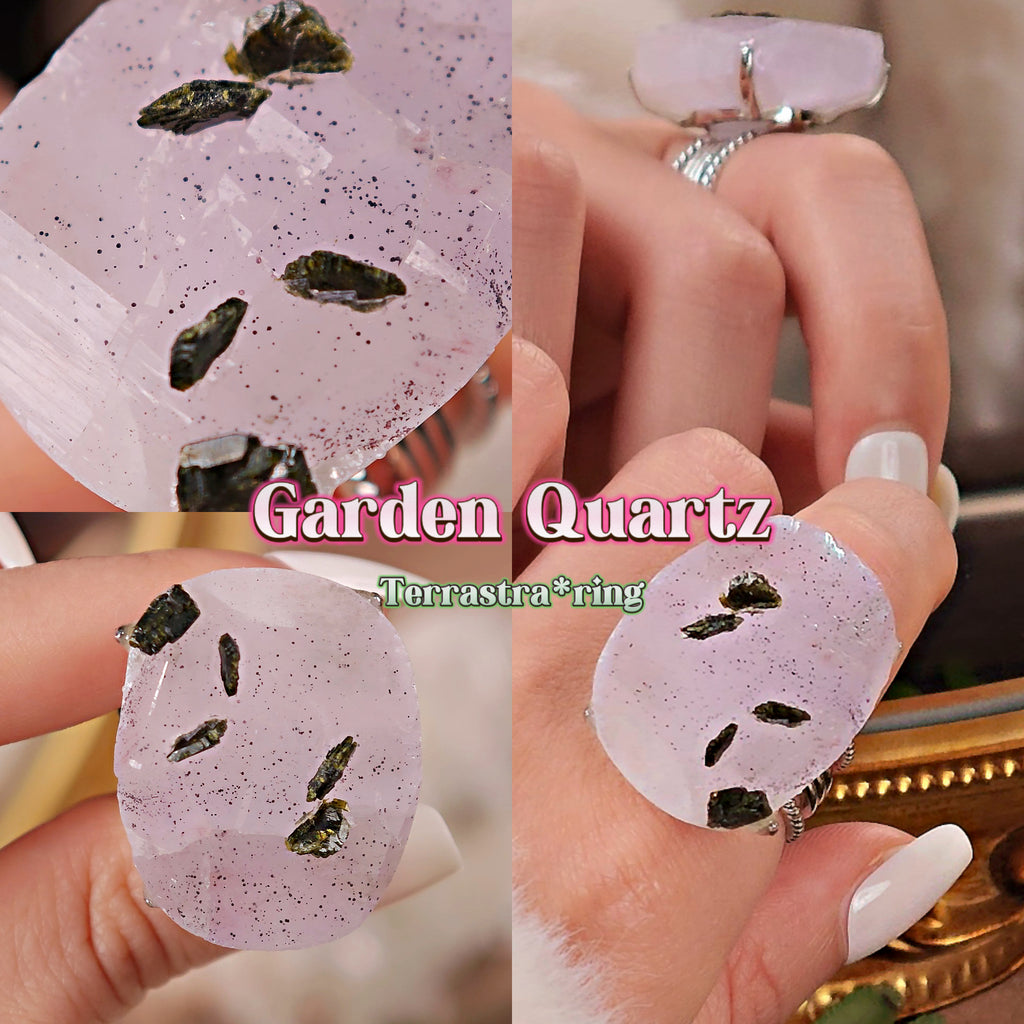 Raw Garden Quartz Adjustable Ring – Natural Mineral Stone Ring, Handmade One of a Kind Jewelry-062