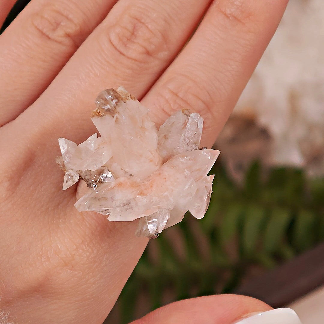 Raw Pink Calcite Adjustable Ring – Natural Mineral Stone Ring, Handmade One of a Kind Jewelry-064