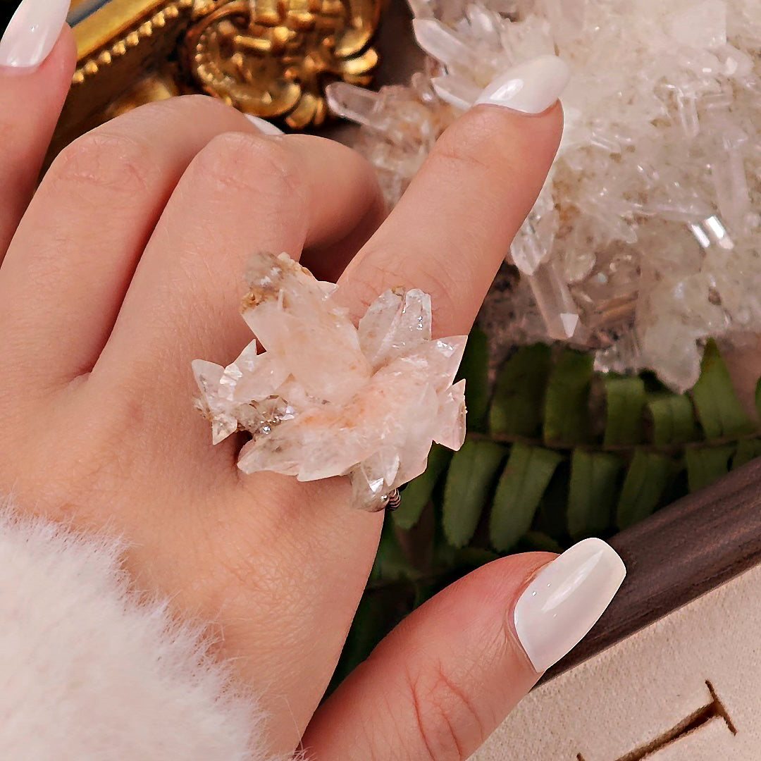 Raw Pink Calcite Adjustable Ring – Natural Mineral Stone Ring, Handmade One of a Kind Jewelry-064