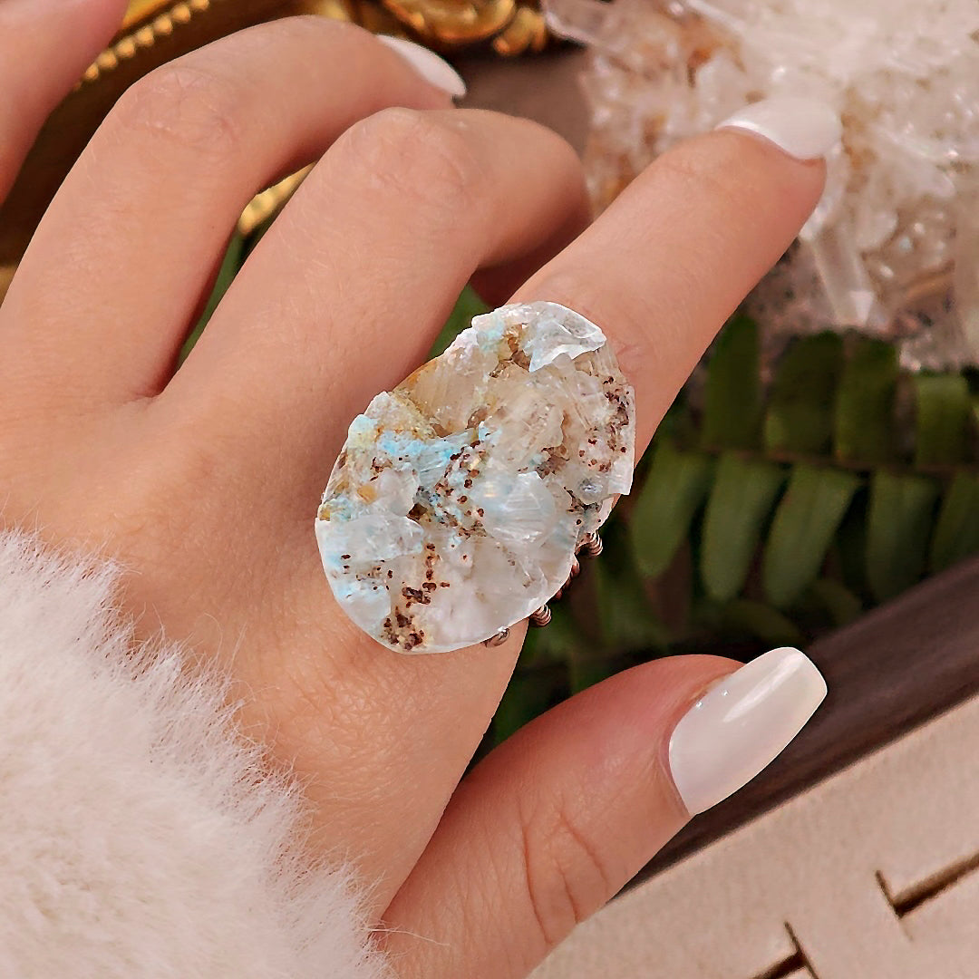 Raw Gibbsite Adjustable Ring – Natural Mineral Stone Ring, Handmade One of a Kind Jewelry-065