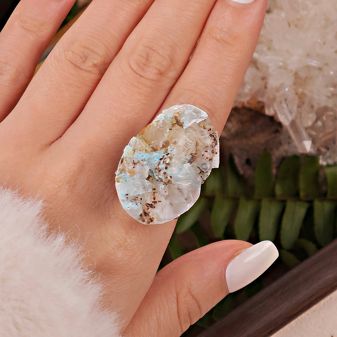 Raw Gibbsite Adjustable Ring – Natural Mineral Stone Ring, Handmade One of a Kind Jewelry-065