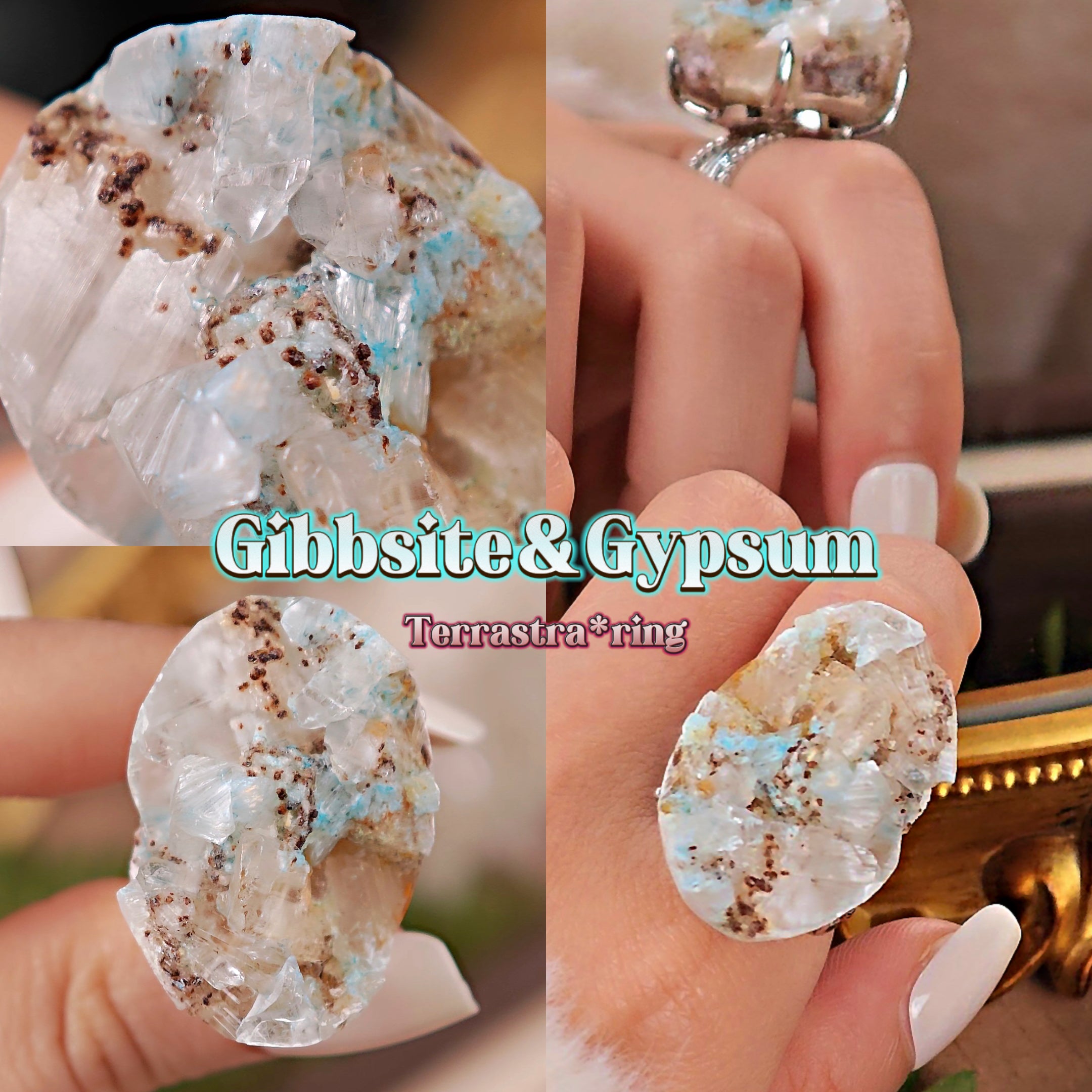 Raw Gibbsite Adjustable Ring – Natural Mineral Stone Ring, Handmade One of a Kind Jewelry-065