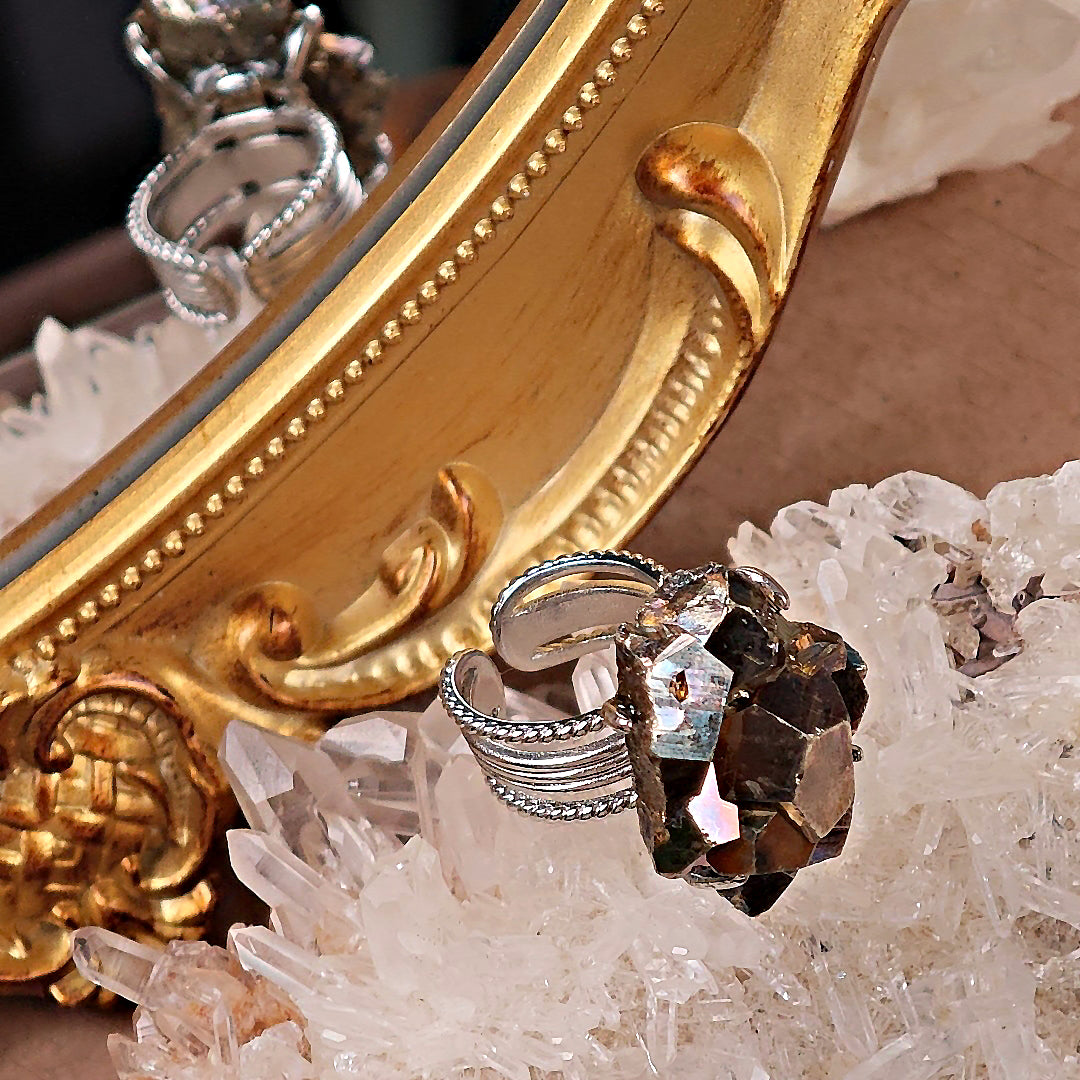 Raw Chalcopyrite Adjustable Ring – Natural Mineral Stone Ring, Handmade One of a Kind Jewelry-069
