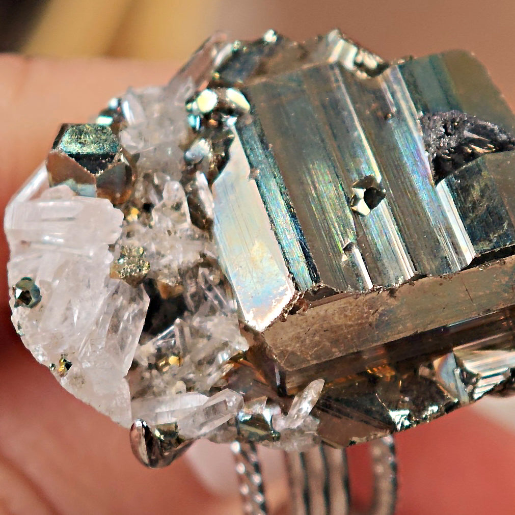 Raw Chalcopyrite Adjustable Ring – Natural Mineral Stone Ring, Handmade One of a Kind Jewelry-070