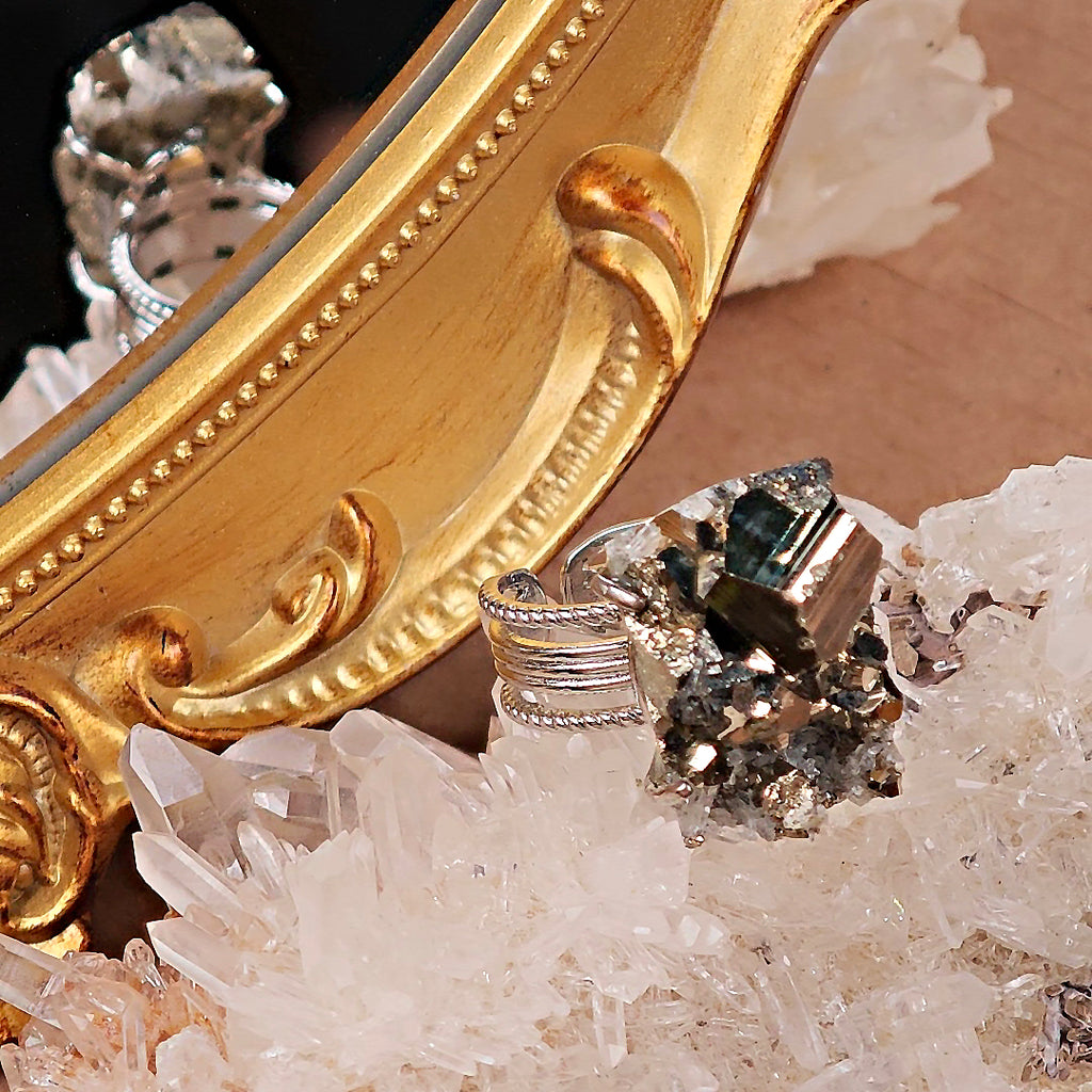 Raw Chalcopyrite Adjustable Ring – Natural Mineral Stone Ring, Handmade One of a Kind Jewelry-071