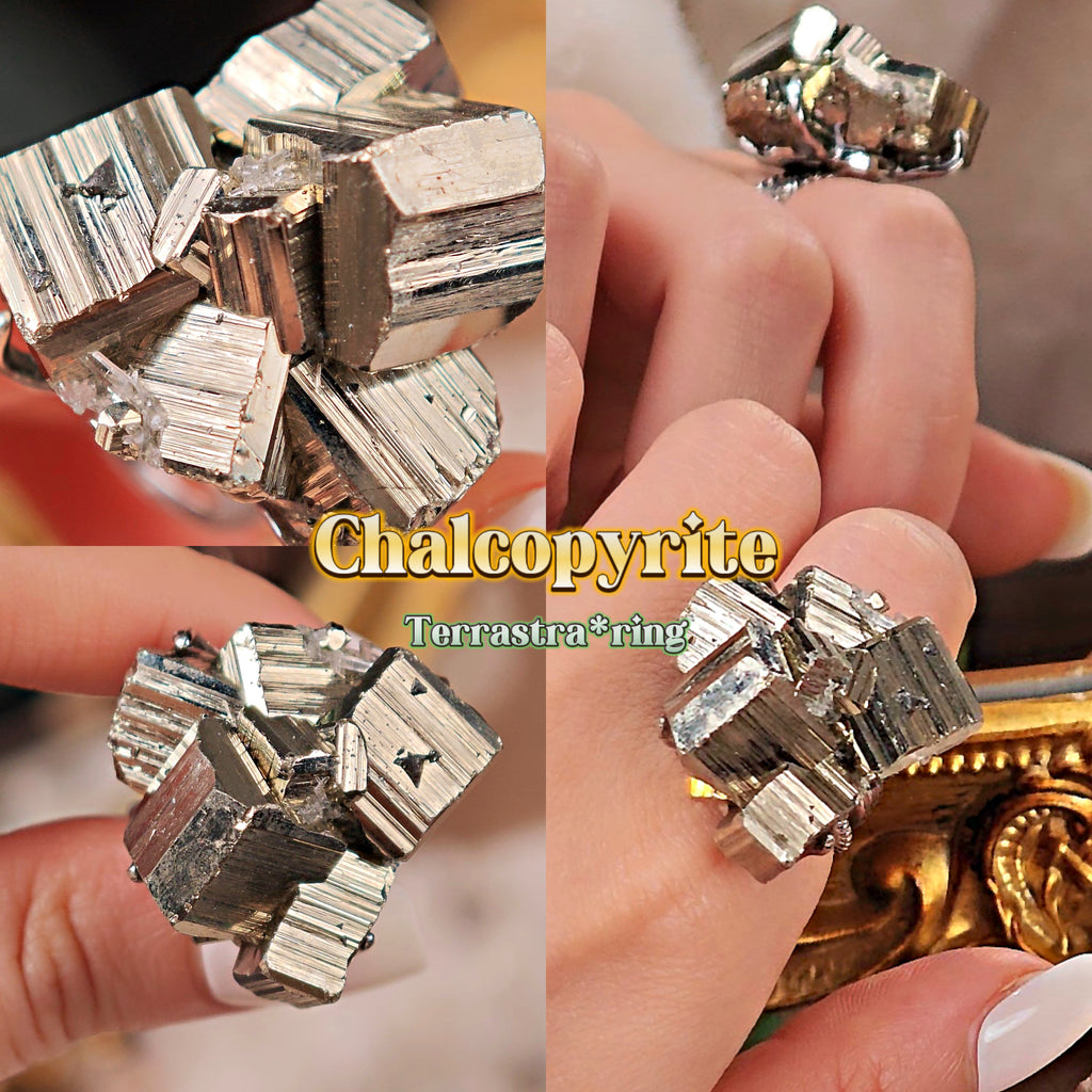 Raw Chalcopyrite Adjustable Ring – Natural Mineral Stone Ring, Handmade One of a Kind Jewelry-072